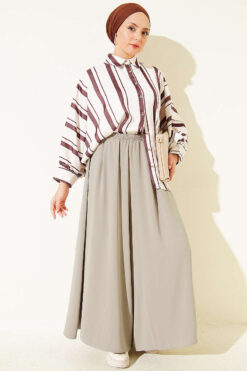 Alternative view of Elastic Waist Wide-Leg Fabric Trousers Mink