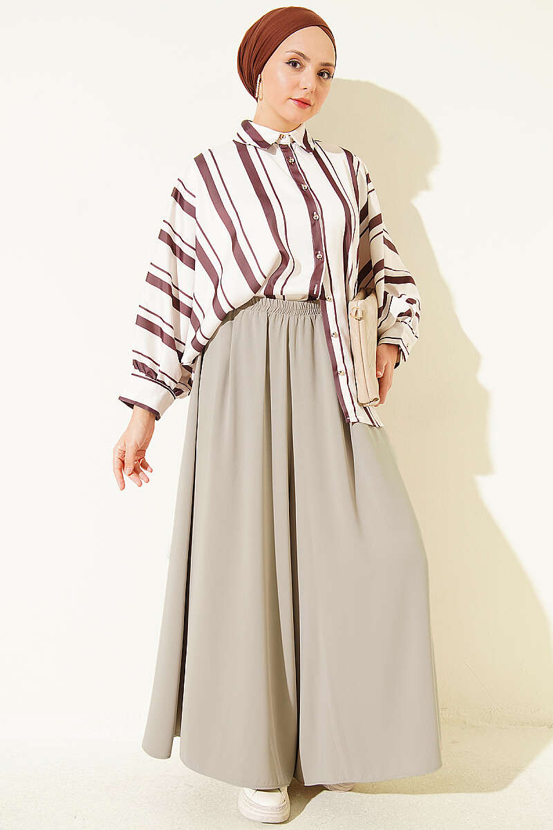 Elastic Waist Wide-Leg Fabric Trousers Mink - Afbeelding 2