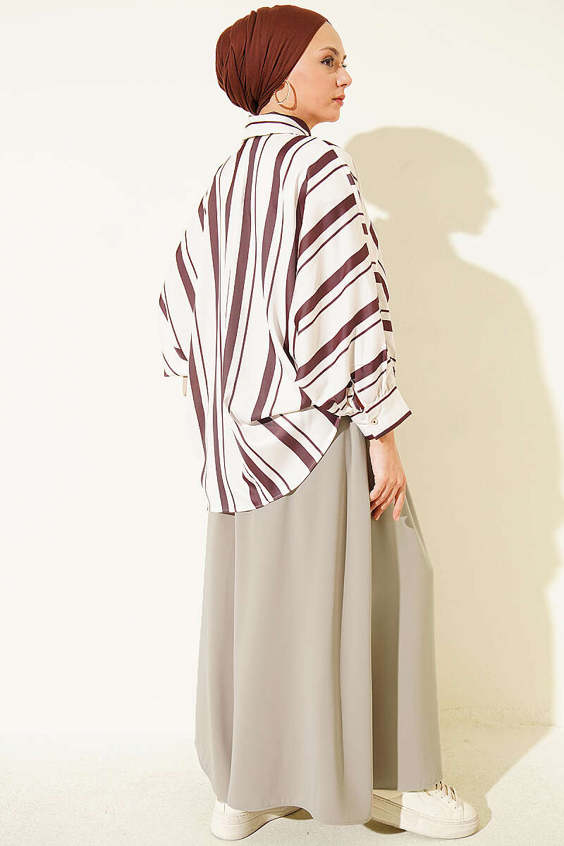 Elastic Waist Wide-Leg Fabric Trousers Mink - Afbeelding 3