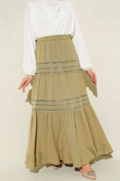 Elastic Waist Lace Trim Muslin Skirt Hazel
