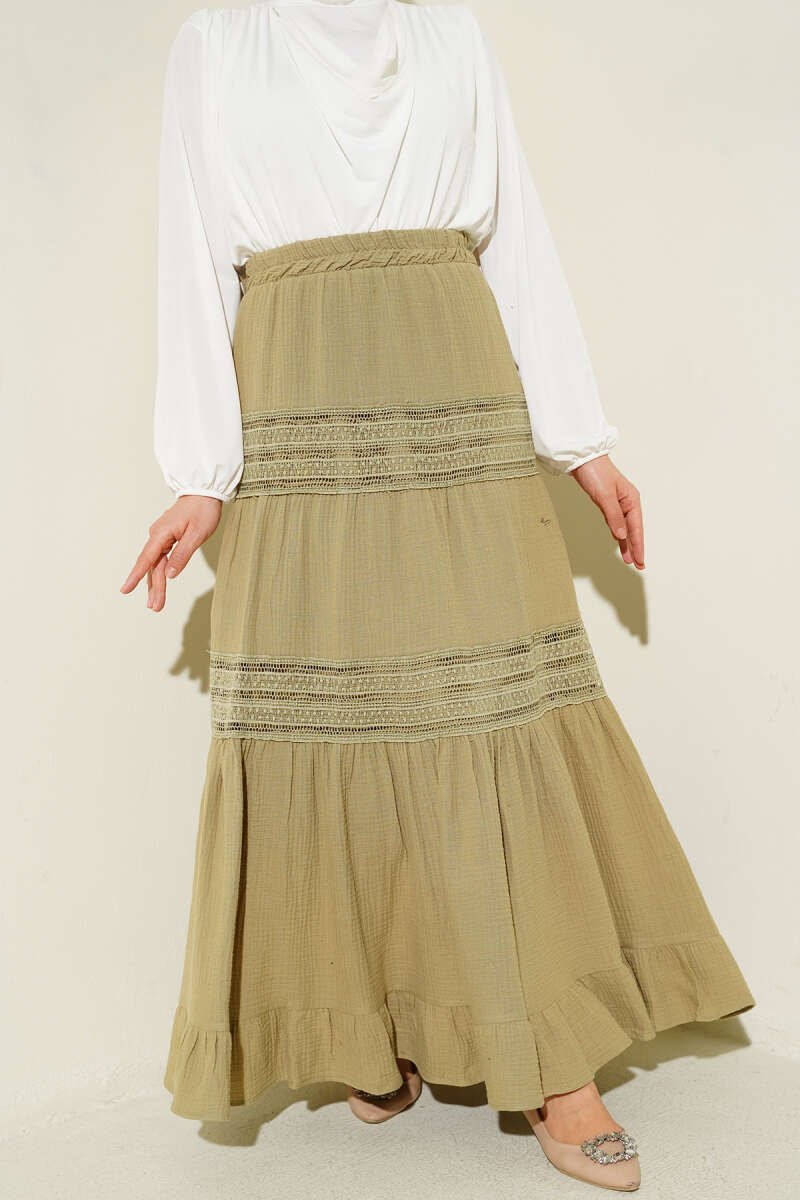 Elastic Waist Lace Trim Muslin Skirt Hazel