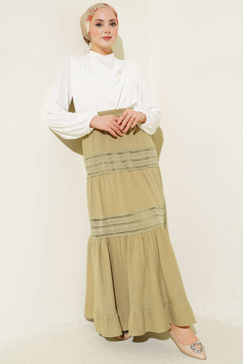 Elastic Waist Lace Trim Muslin Skirt Hazel - Image 2