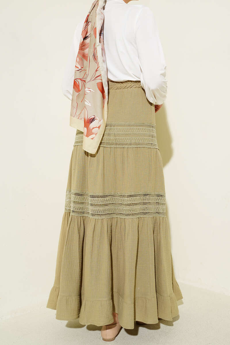 Elastic Waist Lace Trim Muslin Skirt Hazel - Image 3