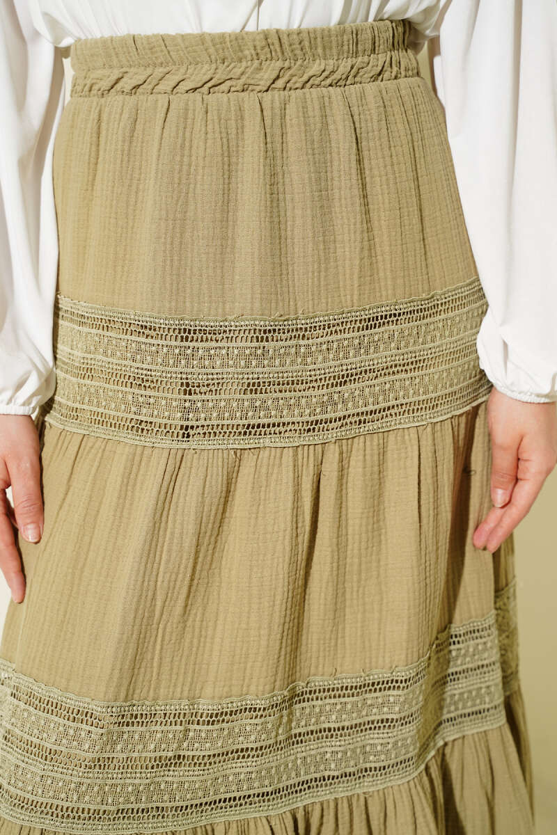 Elastic Waist Lace Trim Muslin Skirt Hazel - Image 4