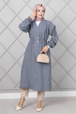 Long Elastic Waist Modest Coat Grey