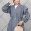 Long Elastic Waist Modest Coat Grey - Image 2