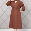 Long Elastic Waist Modest Coat Brown