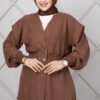 Long Elastic Waist Modest Coat Brown - immagine 2