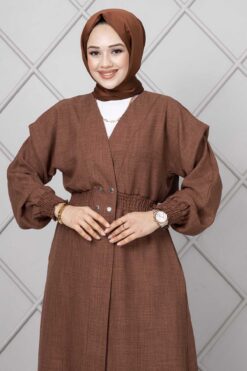 Alternative view of Long Elastic Waist Modest Coat Brown