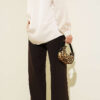 Elastic Waist Pleated Front Pants Dark Brown - Image 3