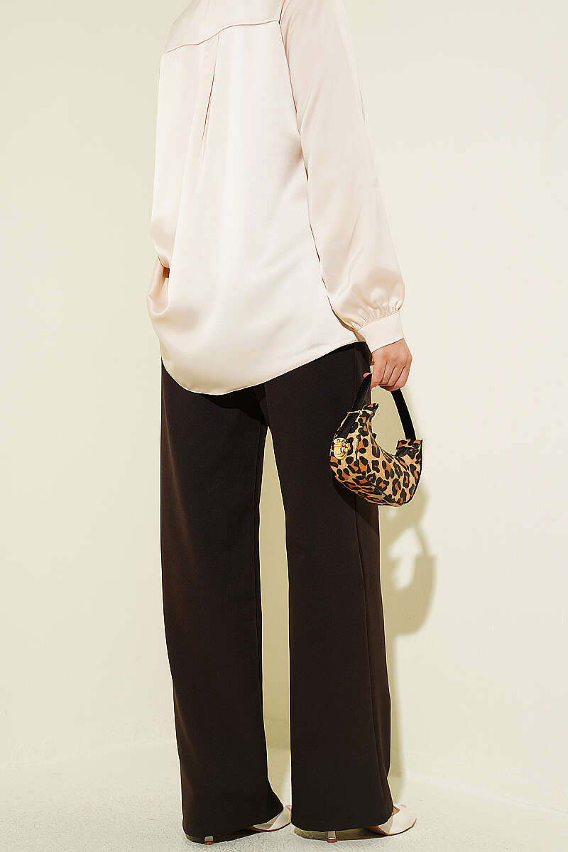 Elastic Waist Pleated Front Pants Dark Brown - Image 3