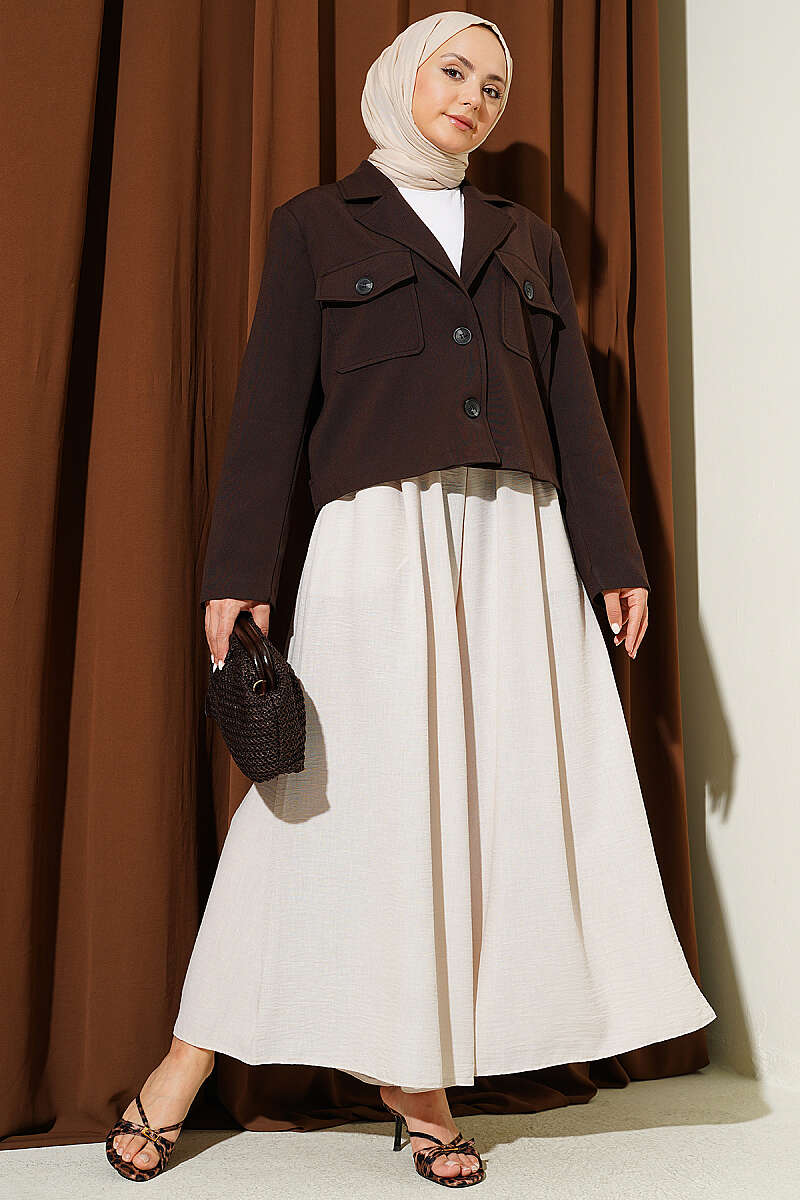 Elastic Waist Pants Skirt Beige - Image 2