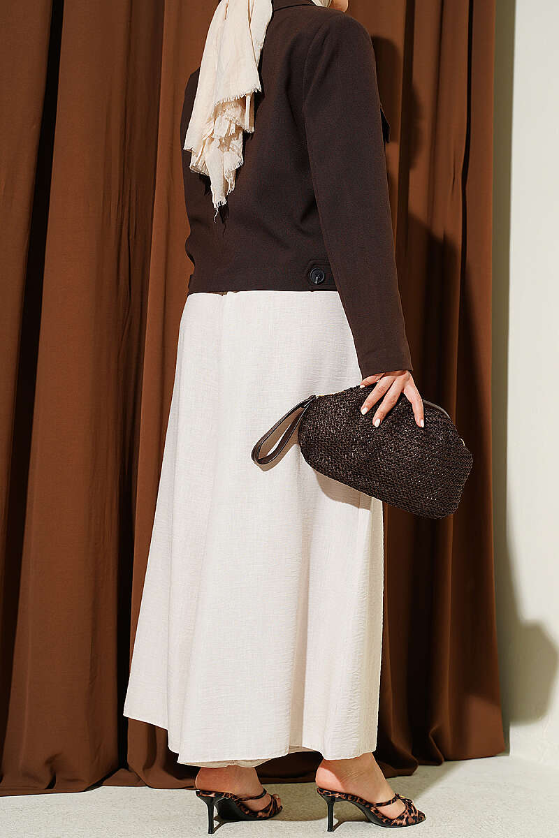 Elastic Waist Pants Skirt Beige - Image 3