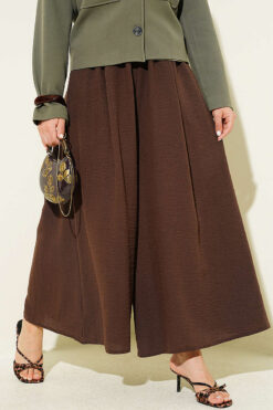 Elastic Waist Pants Skirt Brown