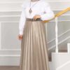 Elastic Waist Pleated Modest Skirt Beige