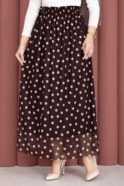 Alternative view of Elastic Waist Polka Dot Chiffon Tulle Summer Skirt Brown