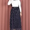 Elastic Waist Polka Dot Chiffon Tulle Summer Skirt Navy Blue - الصورة 3