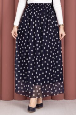 Alternative view of Elastic Waist Polka Dot Chiffon Tulle Summer Skirt Navy Blue