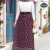Elastic Waist Polka Dot Chiffon Tulle Summer Skirt Plum