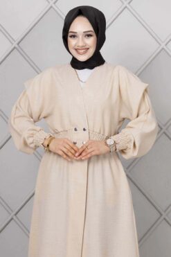 Alternative view of Long Elastic Waist Modest Coat Beige