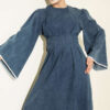 Waist-Detail Embroidered Denim Dress Denim Blue - Image 2