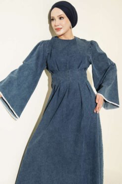 Alternative view of Waist-Detail Embroidered Denim Dress Denim Blue