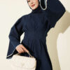 Waist-Detail Embroidered Denim Dress Dark Blue - Image 2