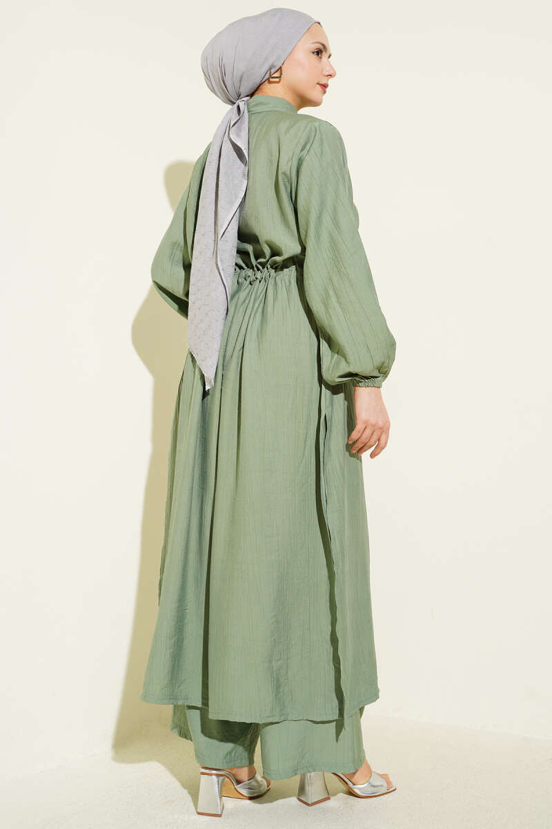 Belted Tunic with Buttons Long Two-Piece Set Hazel - Image 3