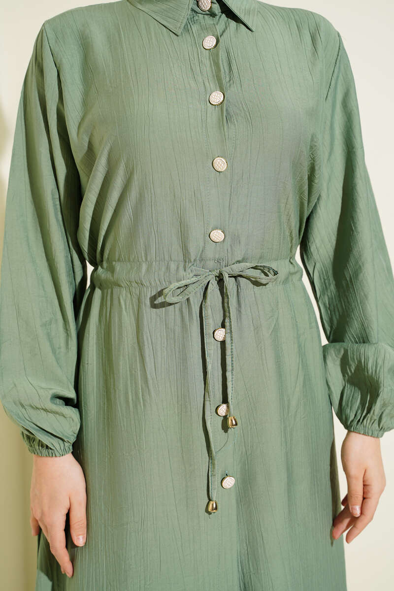 Belted Tunic with Buttons Long Two-Piece Set Hazel - Image 4