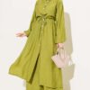 Belted Long Tunic Two-Piece Set Oil Green