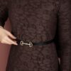 Bella Lace Detailed Belted Modest Dress Brown - الصورة 6