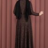 Bella Lace Detailed Belted Modest Dress Brown - الصورة 7