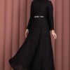 Bella Lace Detailed Belted Modest Dress Black - الصورة 3