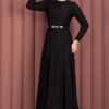 Bella Lace Detailed Belted Modest Dress Black - الصورة 4