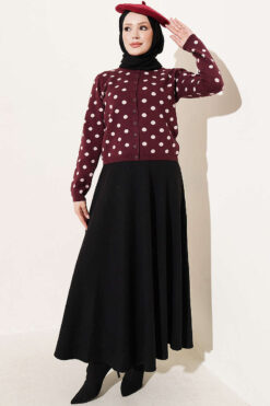 Alternative view of Beaded Patterned Knit Cardigan Burgundy