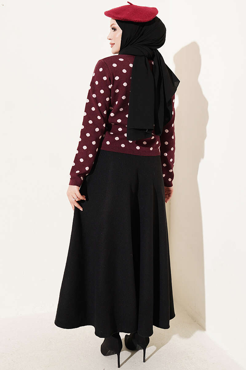 Beaded Patterned Knit Cardigan Burgundy - الصورة 3