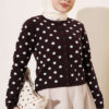 Beaded Patterned Knit Cardigan Brown