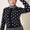 Beaded Patterned Knit Cardigan Navy Blue