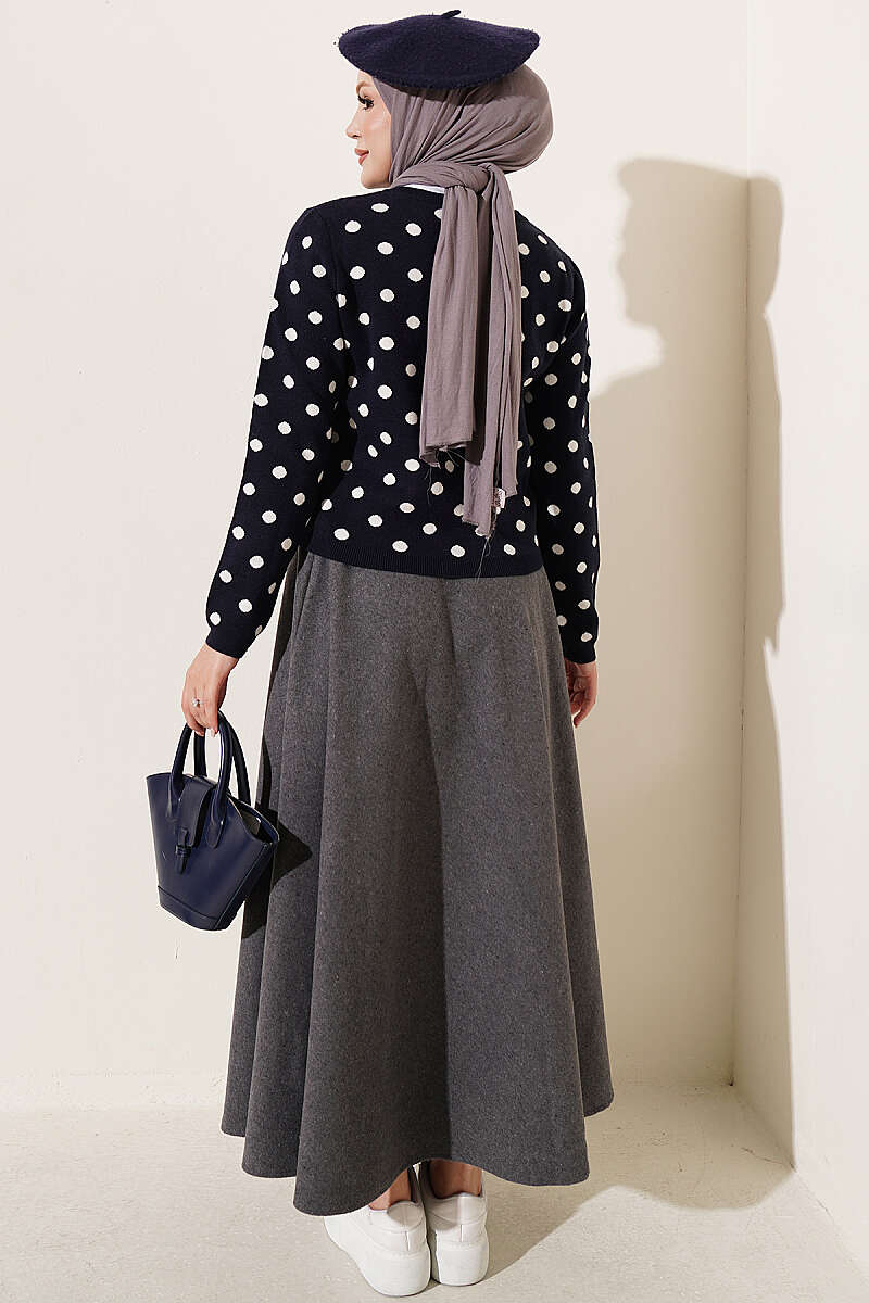 Beaded Patterned Knit Cardigan Navy Blue - الصورة 3