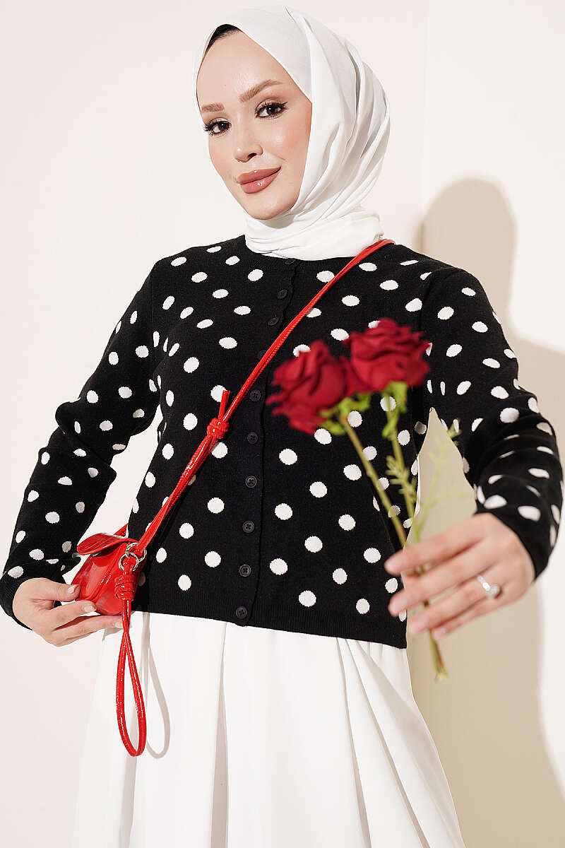 Beaded Patterned Knit Cardigan Black
