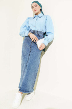 Alternative view of Five-Button Denim Skirt Blue