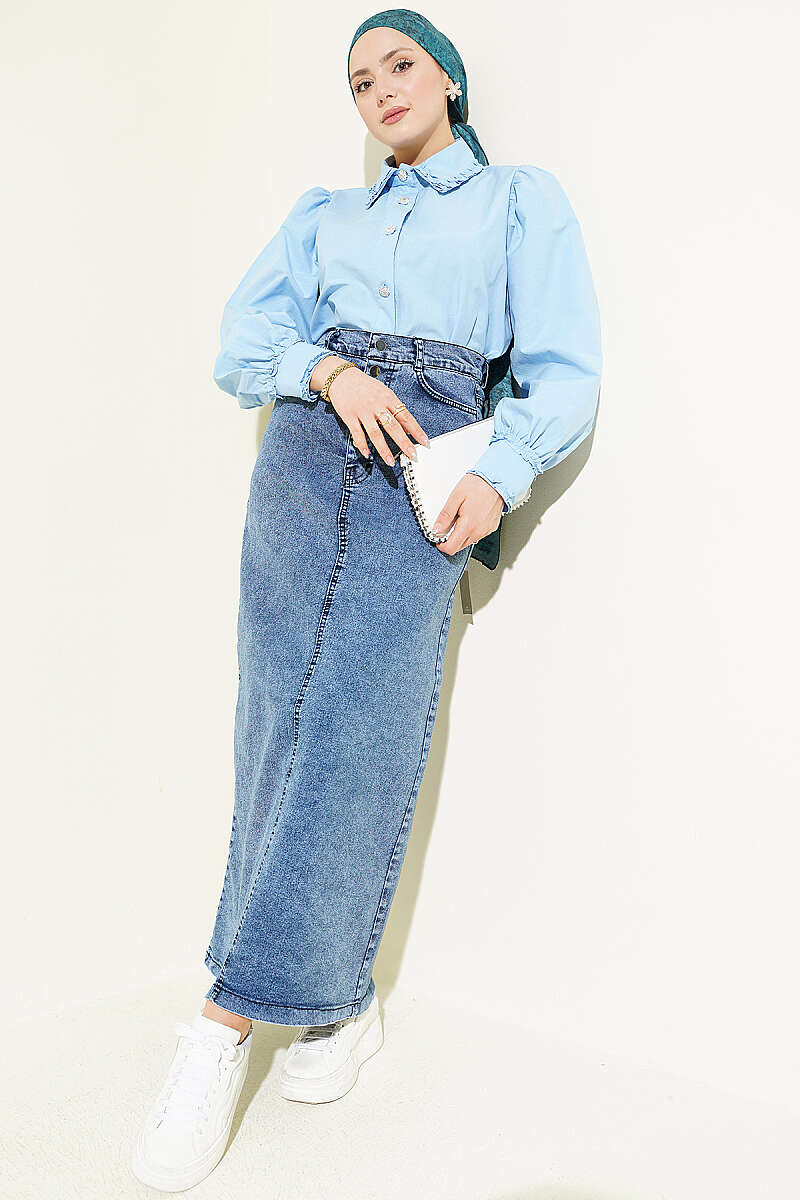 Five-Button Denim Skirt Blue – Image 2