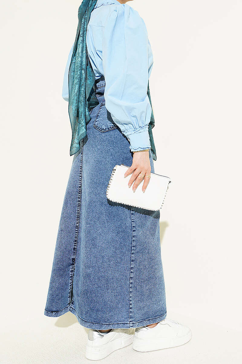 Five-Button Denim Skirt Blue – Image 3