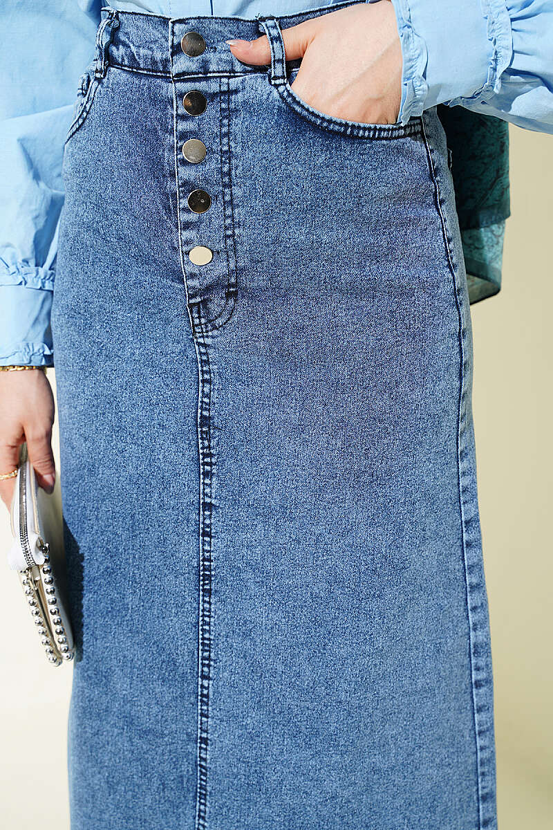 Five-Button Denim Skirt Blue – Image 4