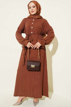 Knit Dress with Ankle Ties Brown