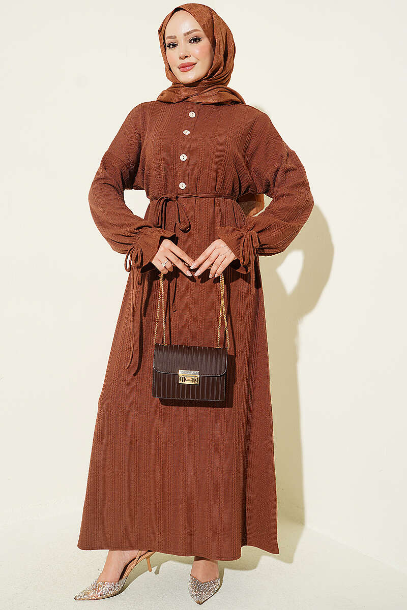 Knit Dress with Ankle Ties Brown