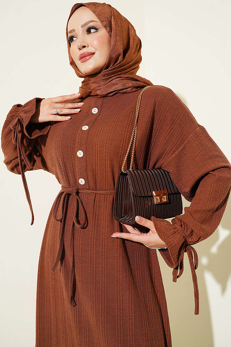 Knit Dress with Ankle Ties Brown - Imagen 2