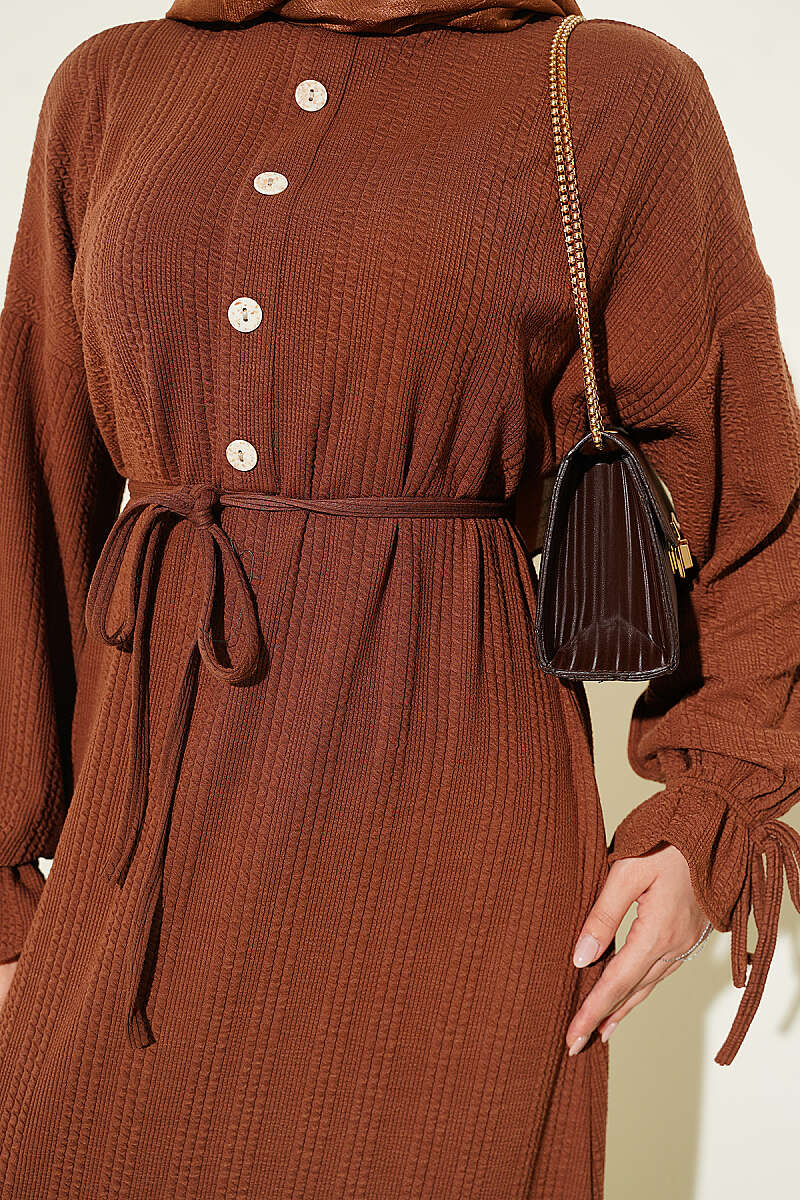 Knit Dress with Ankle Ties Brown - Imagen 4