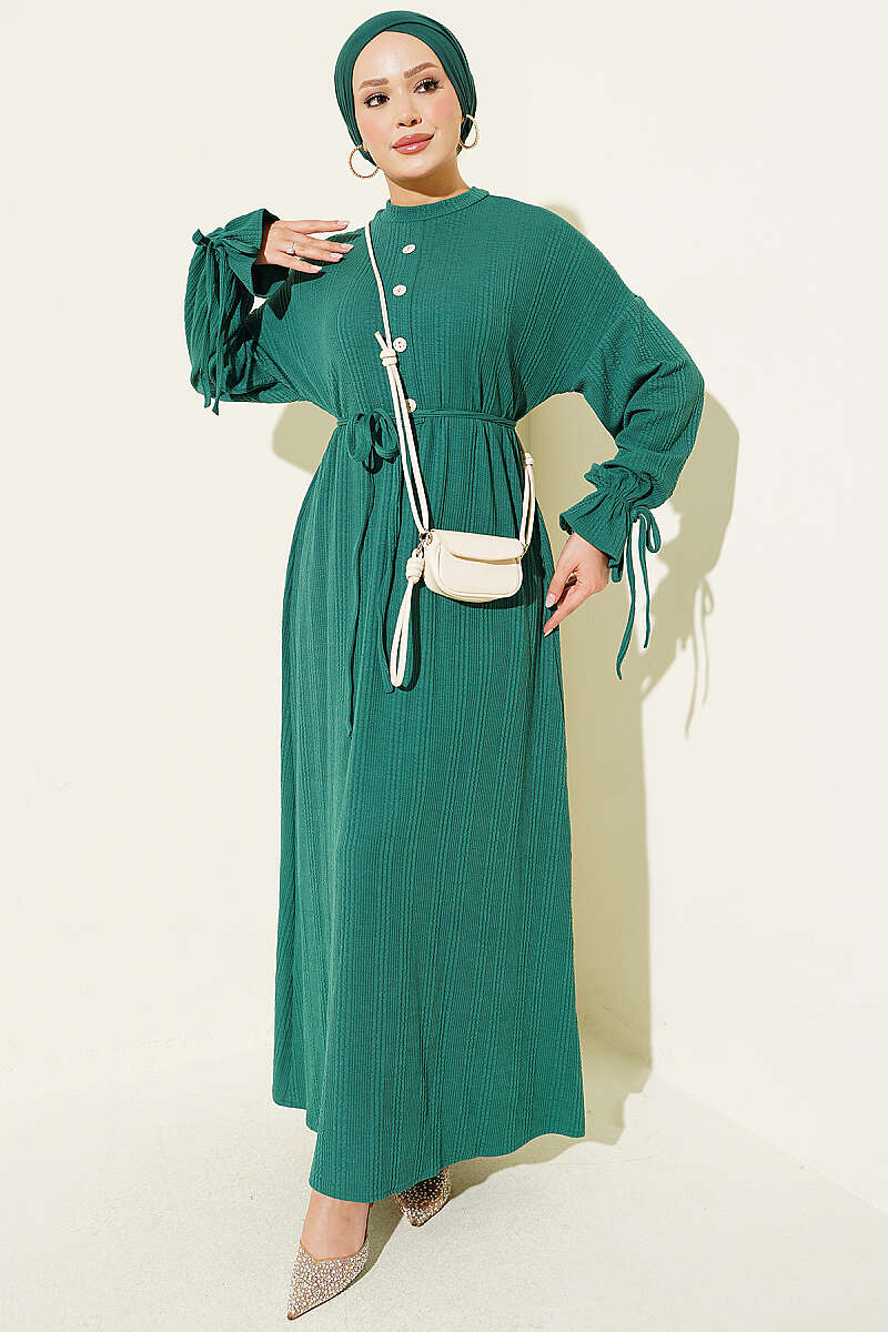 Knit Dress with Ankle Ties Green