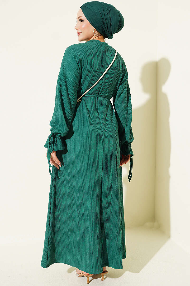 Knit Dress with Ankle Ties Green - Imagen 3